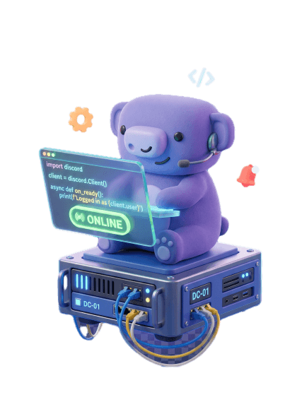 Discord bot mascot at command terminal